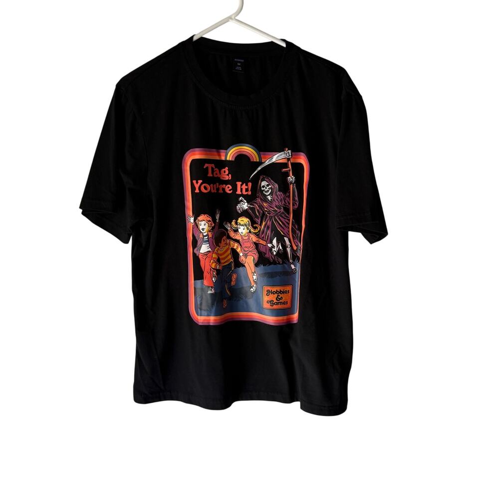 Romwe Tag You’re It Grim Reaper Halloween Graphic Tee Shirt Black‎ M